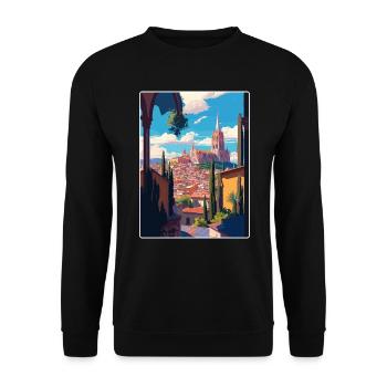 San Miguel Travel Poster Souvenir Postcard Paint - Unisex Sweatshirt - black - Front - Alina (178cm) & Michal (187cm)