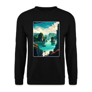 Ha Long Bay Vietnam Islands Travel Poster Souvenir - Unisex Sweatshirt - black - Front - Alina (178cm) & Michal (187cm)