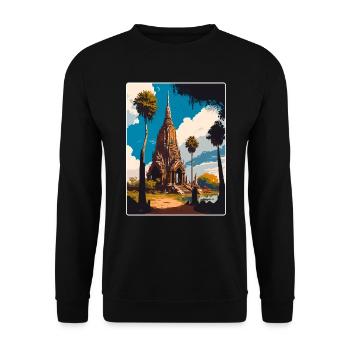 Ayutthaya Thailand Travel Poster Souvenir Painting - Unisex Sweatshirt - black - Front - Alina (178cm) & Michal (187cm)