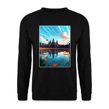 Angkor Wat Kambodscha Vintage Reiseposter Souvenir - Unisex Pullover - Schwarz - Vorne - Alina (178cm) & Michal (187cm)
