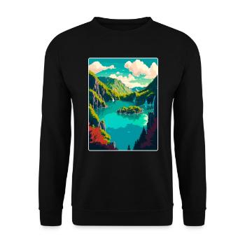 Plitvice Lake National Park Croatia Travel Poster - Unisex Sweatshirt - black - Front - Alina (178cm) & Michal (187cm)