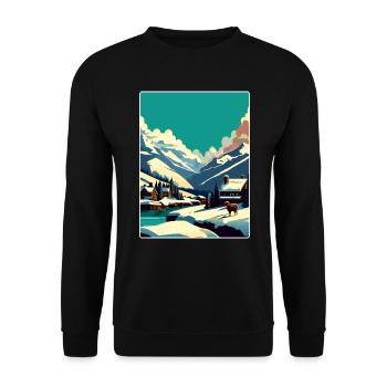 Verbier Ski Resort Mountain Switzerland Travel WPA - Unisex Pullover - Schwarz - Vorne - Alina (178cm) & Michal (187cm)