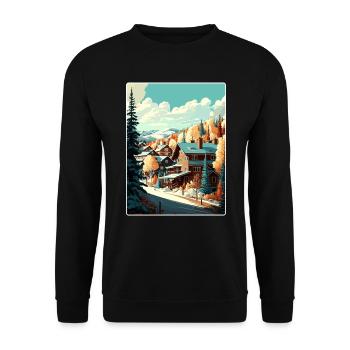 Park Ski Skifahren Reise Poster Souvenir Farbe WPA - Unisex Pullover - Schwarz - Vorne - Alina (178cm) & Michal (187cm)