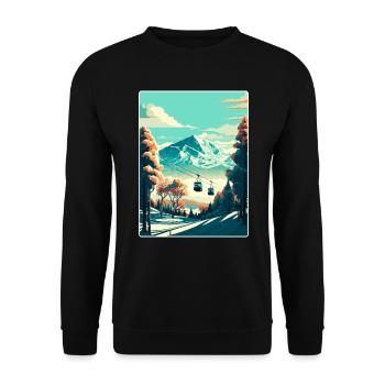 Niseko Ski Skifahren Reise Poster Souvenir Farbe WPA - Unisex Pullover - Schwarz - Vorne - Alina (178cm) & Michal (187cm)