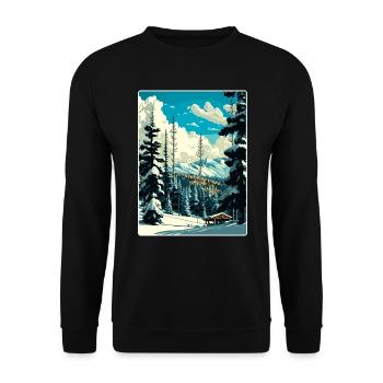 Breckenridge Ski Reise Poster Souvenir Farbe WPA - Unisex Pullover - Schwarz - Vorne - Alina (178cm) & Michal (187cm)