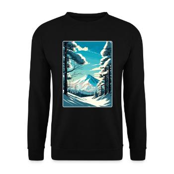 Niseko Ski Skifahren Reise Poster Souvenir Farbe WPA - Unisex Pullover - Schwarz - Vorne - Alina (178cm) & Michal (187cm)