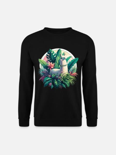 Lama Dschungel Pflanzen Palmen Geschenk - Unisex Pullover - Schwarz
