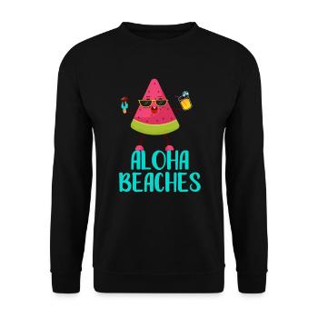 Coole Wassermelone Aloha Beaches Strand Urlaub - Unisex Pullover - Schwarz - Vorne - Alina (178cm) & Michal (187cm)