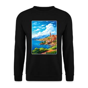 Chania Griechenland Reise Poster Souvenir Malerei WPA - Unisex Pullover - Schwarz - Vorne - Alina (178cm) & Michal (187cm)