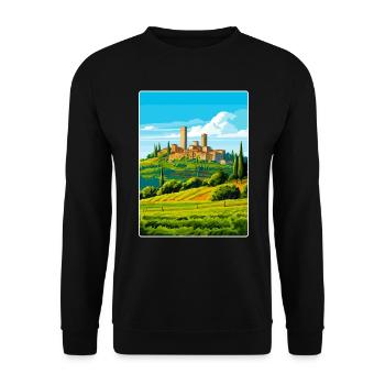 San Gimignano Italien Vintage Reise Poster Souvenir - Unisex Pullover - Schwarz - Vorne - Alina (178cm) & Michal (187cm)