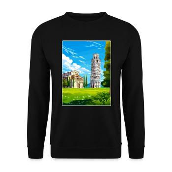 Pisa Italy Travel Poster Souvenir Postcard Paint - Unisex Sweatshirt - black - Front - Alina (178cm) & Michal (187cm)