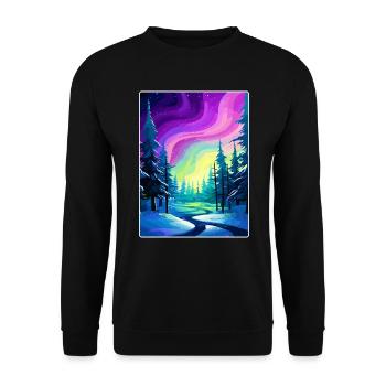 Nordlichter Aurora Borealis Island Reisen WPA - Unisex Pullover - Schwarz - Vorne - Alina (178cm) & Michal (187cm)