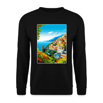 Positano Italy Travel Poster Souvenir Painting WPA - Unisex Sweatshirt - black - Front - Alina (178cm) & Michal (187cm)