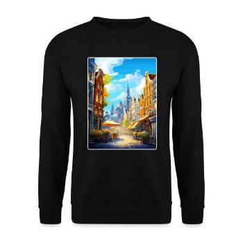 Amsterdam Netherlands Travel Poster Souvenir WPA - Unisex Sweatshirt - black - Front - Alina (178cm) & Michal (187cm)