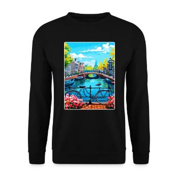 Amsterdam Netherlands Travel Poster Souvenir WPA - Unisex Sweatshirt - black - Front - Alina (178cm) & Michal (187cm)
