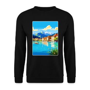 Annecy France Travel Poster Souvenir Painting WPA - Unisex Sweatshirt - black - Front - Alina (178cm) & Michal (187cm)