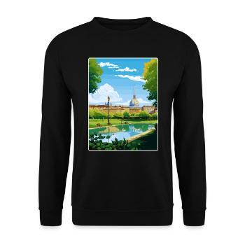 Turin Italien Reise Poster Souvenir Postkarte Farbe - Unisex Pullover - Schwarz - Vorne - Alina (178cm) & Michal (187cm)