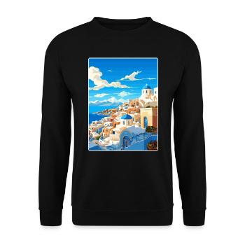 Santorin Grèce Grec Voyage Poster Souvenir WPA - Sweat-shirt Unisexe - noir - Devant - Alina (178cm) & Michal (187cm)