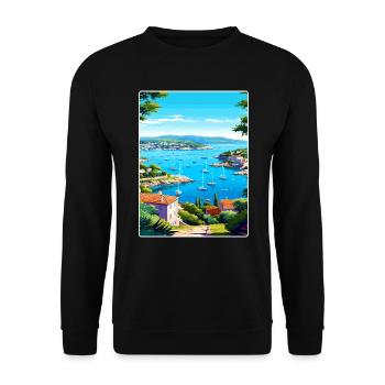 Cote Dazur Frankreich Reise Poster Souvenir Farbe WPA - Unisex Pullover - Schwarz - Vorne - Alina (178cm) & Michal (187cm)