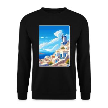 Santorin Grèce Grec Voyage Poster Souvenir WPA - Sweat-shirt Unisexe - noir - Devant - Alina (178cm) & Michal (187cm)