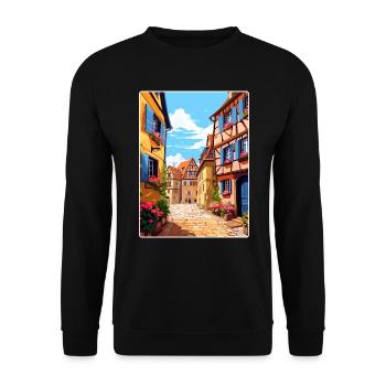 Alsace France Travel Poster Souvenir Painting WPA - Unisex Sweatshirt - black - Front - Alina (178cm) & Michal (187cm)