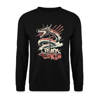 Sushi Drache Tokio Geschenk - Unisex Pullover - Schwarz - Vorne - Alina (178cm) & Michal (187cm)