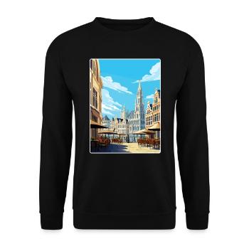 Brussels Belgium Travel Poster Souvenir Paint WPA - Unisex Sweatshirt - black - Front - Alina (178cm) & Michal (187cm)