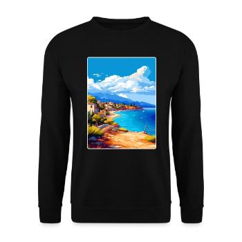 Insel Agistri Griechenland Reiseposter Souvenir WPA - Unisex Pullover - Schwarz - Vorne - Alina (178cm) & Michal (187cm)