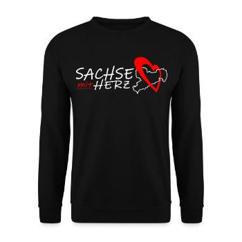 Sachse mit Herz - Herzschlag - Unisex Pullover - Schwarz - Vorne - Alina (178cm) & Michal (187cm)