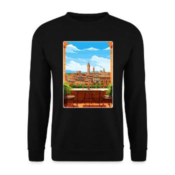 Siena Italien Reise Poster Souvenir Postkarte Farbe - Unisex Pullover - Schwarz - Vorne - Alina (178cm) & Michal (187cm)