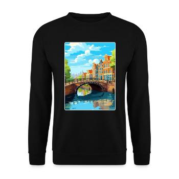 Amsterdam Netherlands Travel Poster Souvenir WPA - Unisex Sweatshirt - black - Front - Alina (178cm) & Michal (187cm)