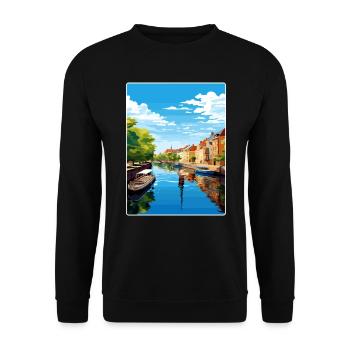 Aarhus Denmark Travel Poster Souvenir Painting WPA - Unisex Sweatshirt - black - Front - Alina (178cm) & Michal (187cm)