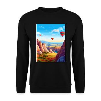 Cappadoce Turquie Voyage Affiche Souvenir Peinture WPA - Sweat-shirt Unisexe - noir - Devant - Alina (178cm) & Michal (187cm)
