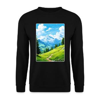 Stoos Schweiz Reise Poster Souvenir Farbe WPA - Unisex Pullover - Schwarz - Vorne - Alina (178cm) & Michal (187cm)