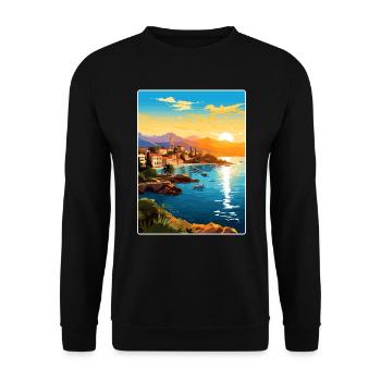 Antalya Turkey Travel Poster Souvenir Painting WPA - Unisex Sweatshirt - black - Front - Alina (178cm) & Michal (187cm)