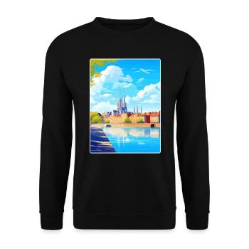 Nantes France Travel Poster Souvenir Painting WPA - Unisex Sweatshirt - black - Front - Alina (178cm) & Michal (187cm)