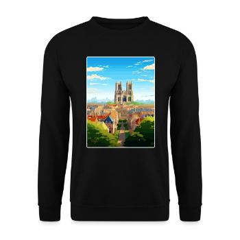 Reims Frankreich Reise Poster Souvenir Postkarte Farbe - Unisex Pullover - Schwarz - Vorne - Alina (178cm) & Michal (187cm)