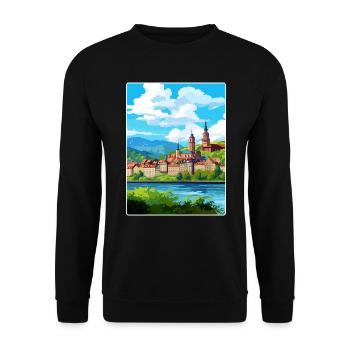 Heidelberg Allemagne Affiche de voyage Peinture Souvenir WP - Sweat-shirt Unisexe - noir - Devant - Alina (178cm) & Michal (187cm)