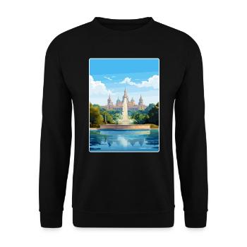 Barcelona Spanien Reise Poster Souvenir Farbe WPA - Unisex Pullover - Schwarz - Vorne - Alina (178cm) & Michal (187cm)