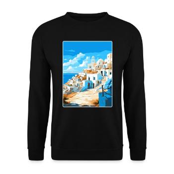 Karpathos Greece Travel Poster Souvenir Paint WPA - Unisex Sweatshirt - black - Front - Alina (178cm) & Michal (187cm)