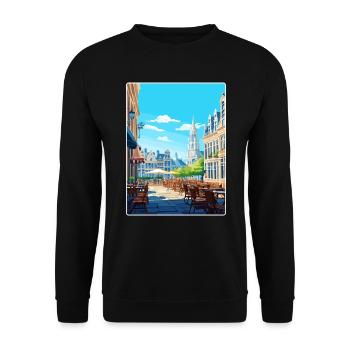 Brussels Belgium Travel Poster Souvenir Paint WPA - Unisex Sweatshirt - black - Front - Alina (178cm) & Michal (187cm)