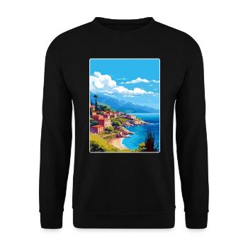 Kefalonia Greece Travel Poster Souvenir Paint WPA - Unisex Sweatshirt - black - Front - Alina (178cm) & Michal (187cm)