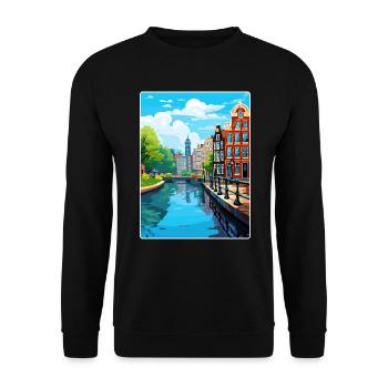 Amsterdam Netherlands Travel Poster Souvenir WPA - Unisex Sweatshirt - black - Front - Alina (178cm) & Michal (187cm)