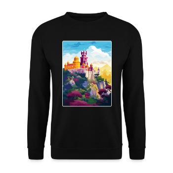 Sintra Portugal Reise Poster Souvenir Farbe WPA - Unisex Pullover - Schwarz - Vorne - Alina (178cm) & Michal (187cm)