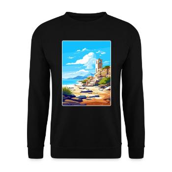 Délos Grèce Affiche de voyage Souvenir Carte Postale Peinture - Sweat-shirt Unisexe - noir - Devant - Alina (178cm) & Michal (187cm)
