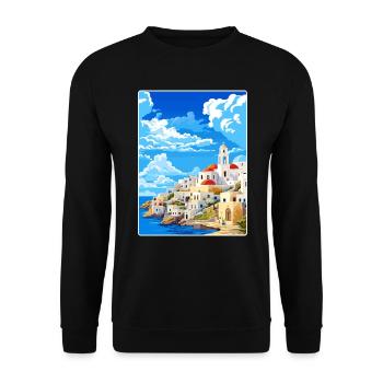 Astypalaia Griechenland Reise Poster Souvenir Farbe WPA - Unisex Pullover - Schwarz - Vorne - Alina (178cm) & Michal (187cm)