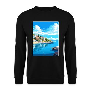 Insel Agistri Griechenland Reiseposter Souvenir WPA - Unisex Pullover - Schwarz - Vorne - Alina (178cm) & Michal (187cm)