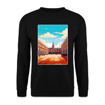 Madrid Espagne Affiche de voyage Souvenir Carte Postale Peinture - Sweat-shirt Unisexe - noir - Devant - Alina (178cm) & Michal (187cm)