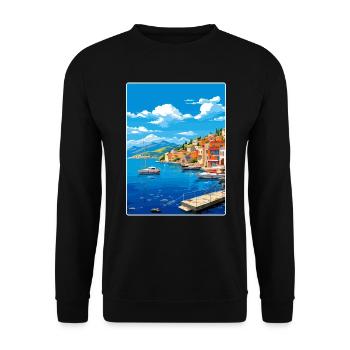 Agios Nikolaos Griechenland Reiseposter Souvenir WPA - Unisex Pullover - Schwarz - Vorne - Alina (178cm) & Michal (187cm)