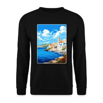 Agios Nikolaos Griechenland Reiseposter Souvenir WPA - Unisex Pullover - Schwarz - Vorne - Alina (178cm) & Michal (187cm)